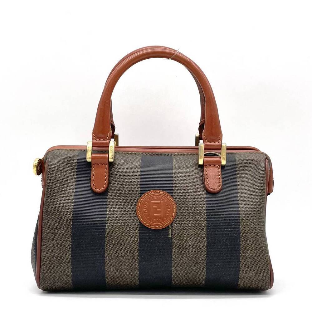 FENDI Pequin Handbag Boston Bag Khaki Green Brown